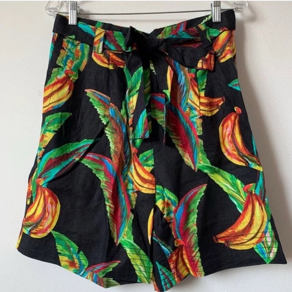 FARM RIO Banana Print Linen High-Waisted Shorts – Preta Black, XS, $215 NEW - Picture 6 of 10